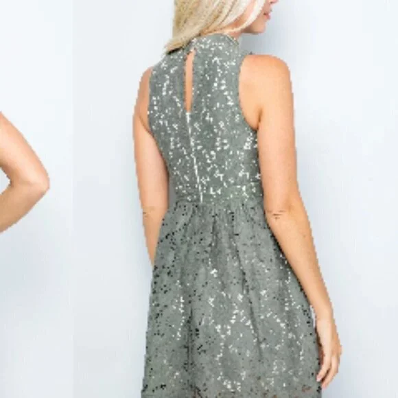 Sexy Olive Green Lace Mini Dress - L - Picture 6 of 7